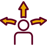illustrated icon of a head with three arrows coming from it
